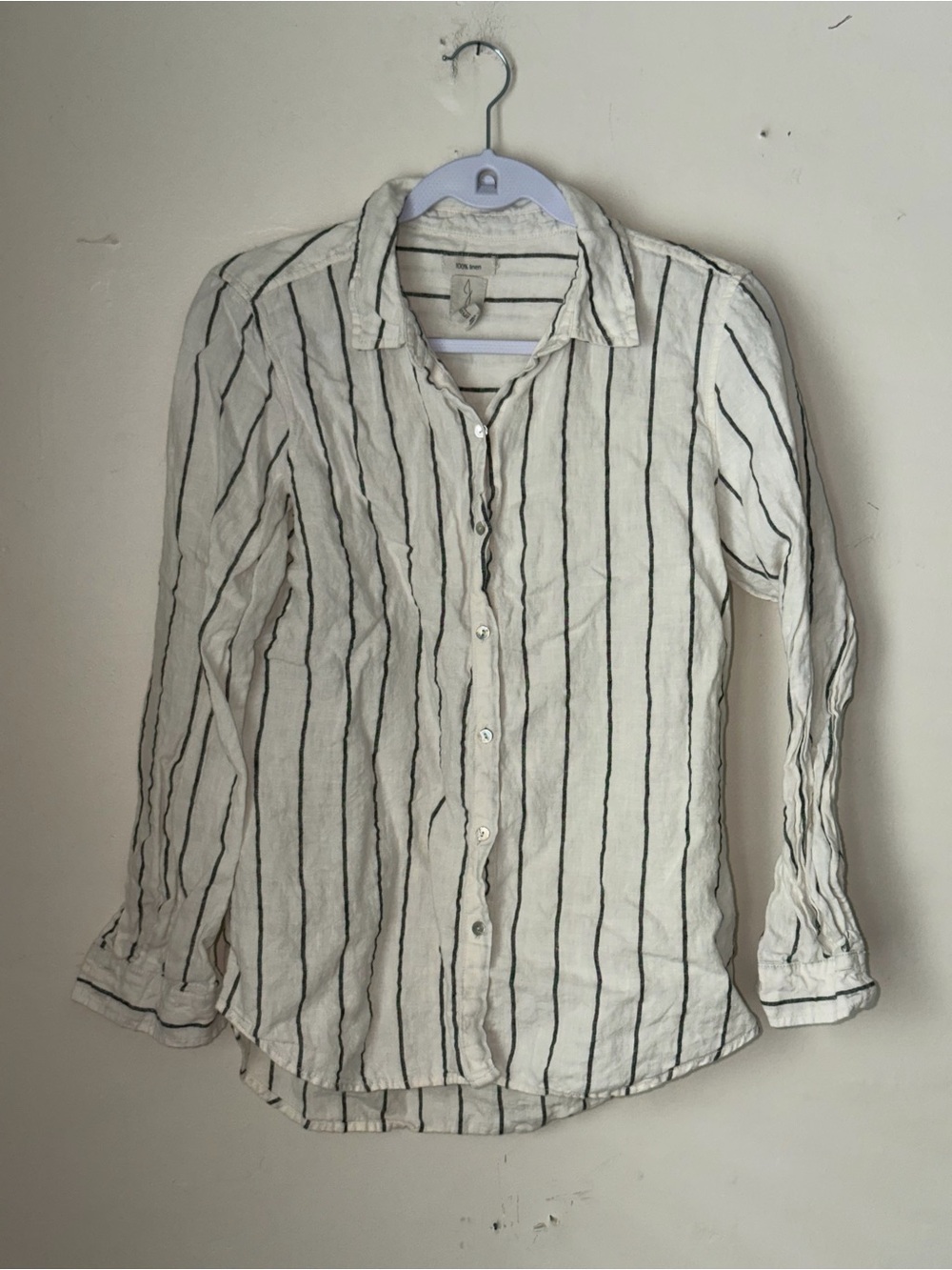 Joie 100% Linen White Vertical-Stripe Button-Down Shirt